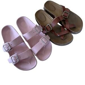 Cat & Jack pink sandals and tan sandals size 2